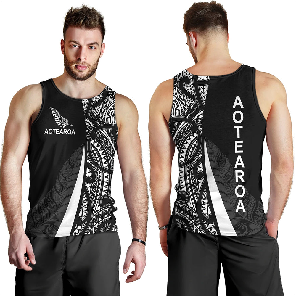 New Zealand Tank Top Country Aotearoa Maori Pattern Silver Fern