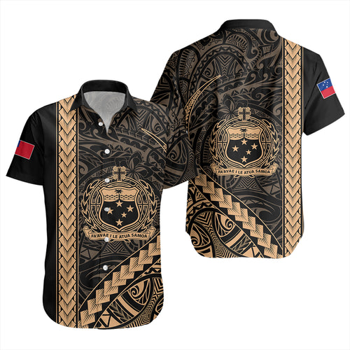 Samoa Short Sleeve Shirt Tribal Polynesian Coat Of Arms Gold