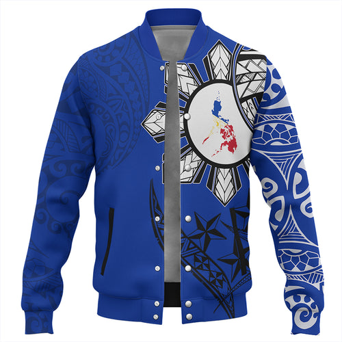 Philippines Baseball Jacket Tribal Sun In My Heart Blue Style