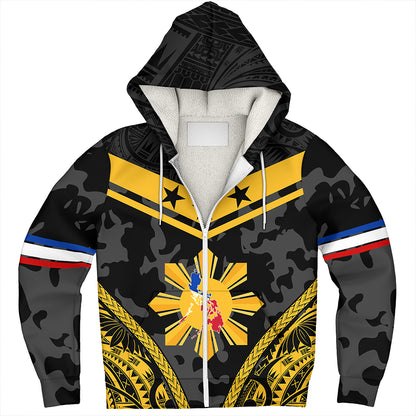 Philippines Sherpa Hoodie Polynesian Sun Star Style Camouflage