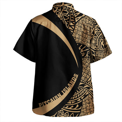 Pitcairn Islands Hawaiian Shirt Coat Of Arm Lauhala Gold Circle