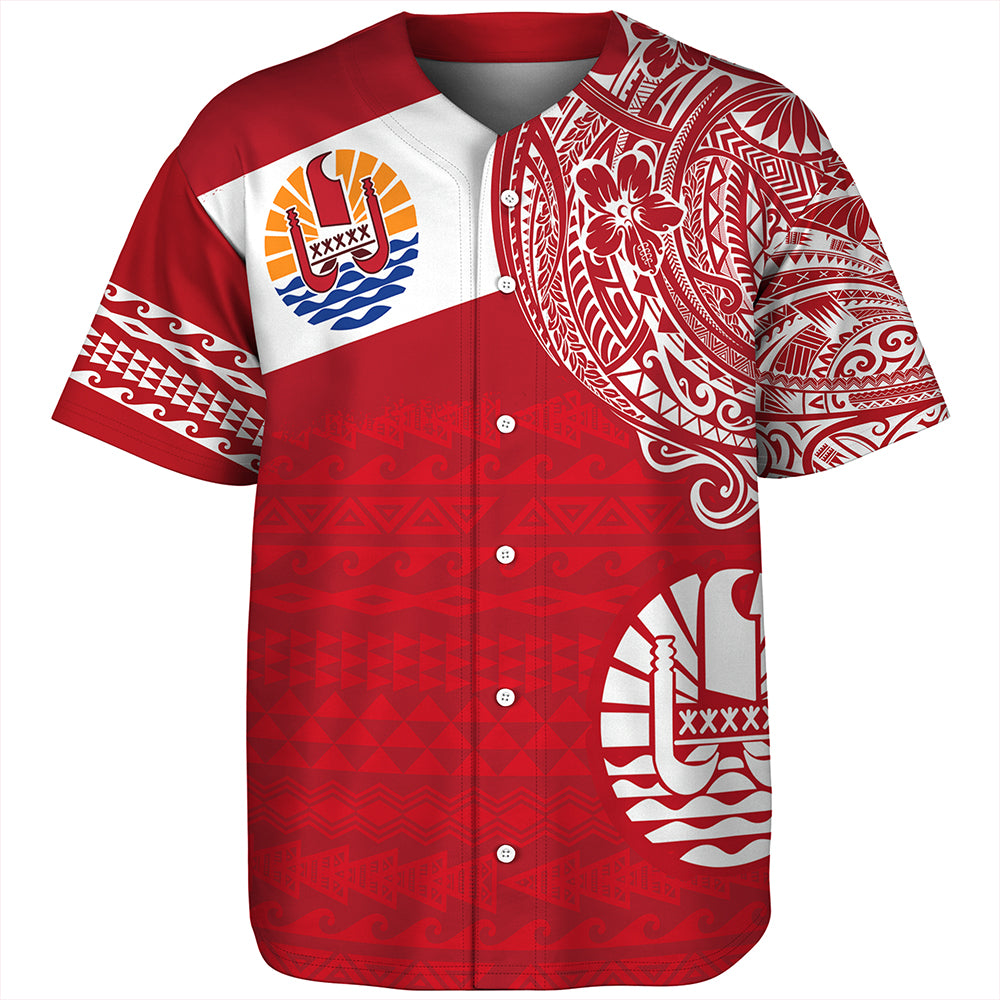 Polynesian Baseball Shirt French Polynesia Flag With Coat Of Arms