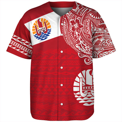 Polynesian Baseball Shirt French Polynesia Flag With Coat Of Arms