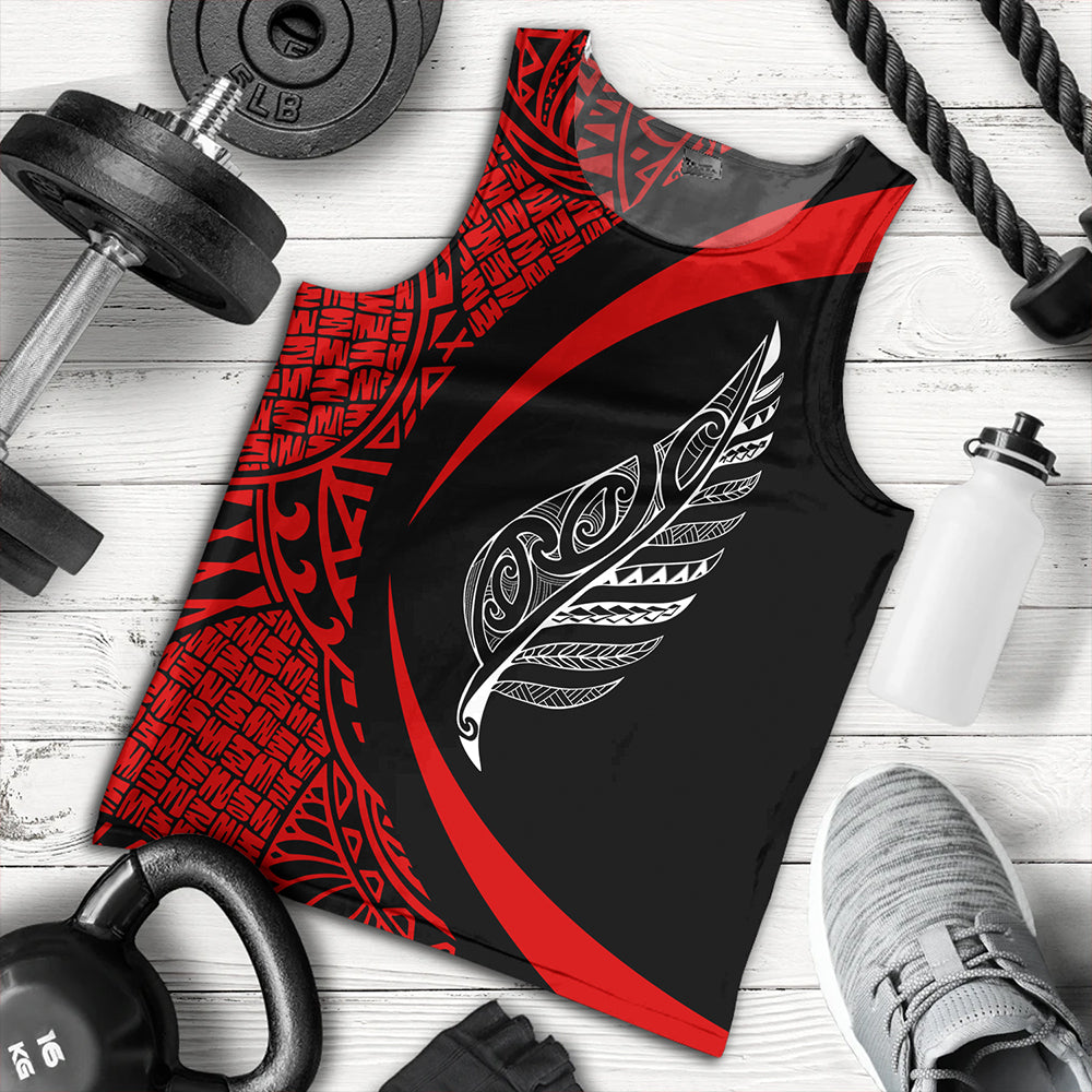 New Zealand Tank Top Silver Fern Maori Flag Lauhala Circle