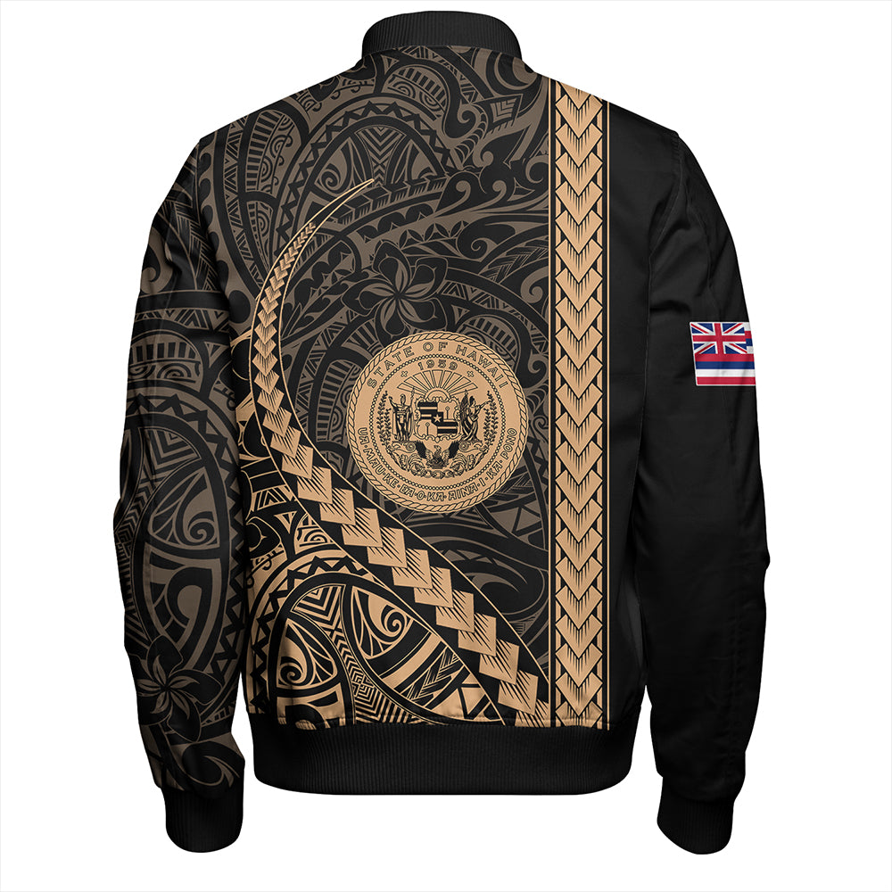 Hawaii Bomber Jacket Tribal Polynesian Coat Of Arms Gold