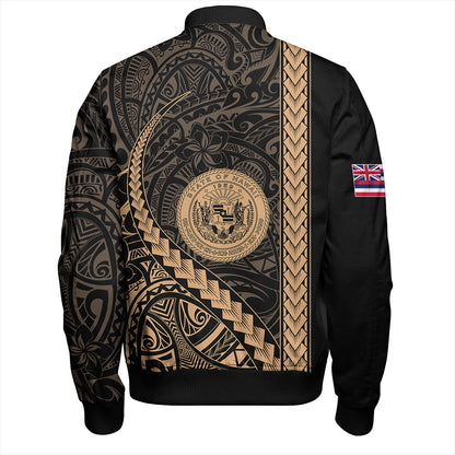 Hawaii Bomber Jacket Tribal Polynesian Coat Of Arms Gold