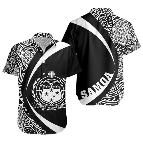 Samoa Short Sleeve Shirt Coat Of Arm Lauhala White Circle