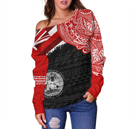 Hawaii Off Shoulder Sweatshirt Admiral Arthur W Radford High School With Crest Style