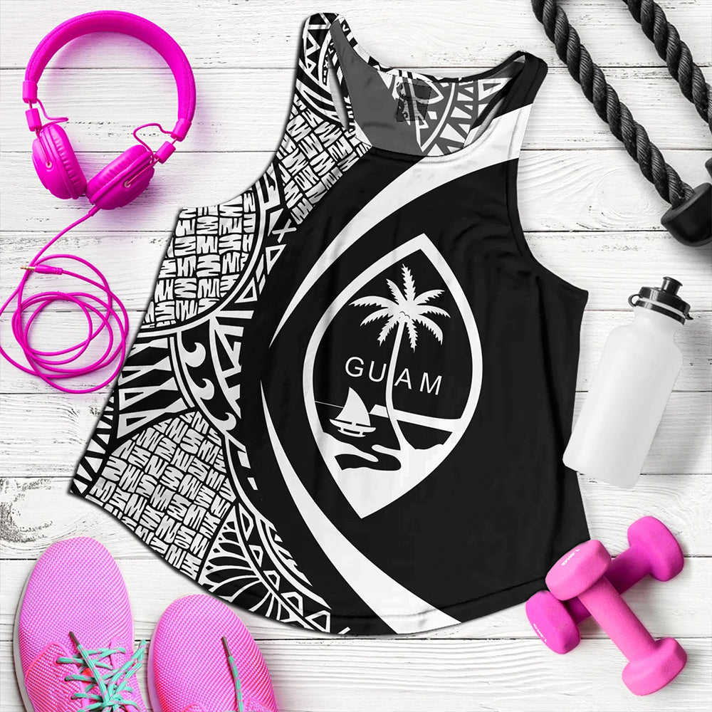 Guam Women Tank Coat Of Arm Lauhala White Circle