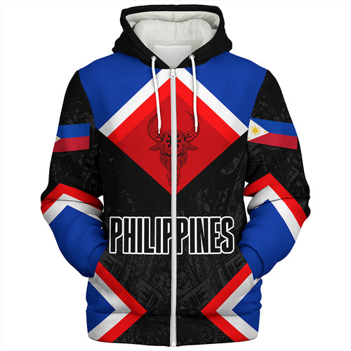Philippines Sherpa Hoodie Water Buffalo Sun Tribal Style
