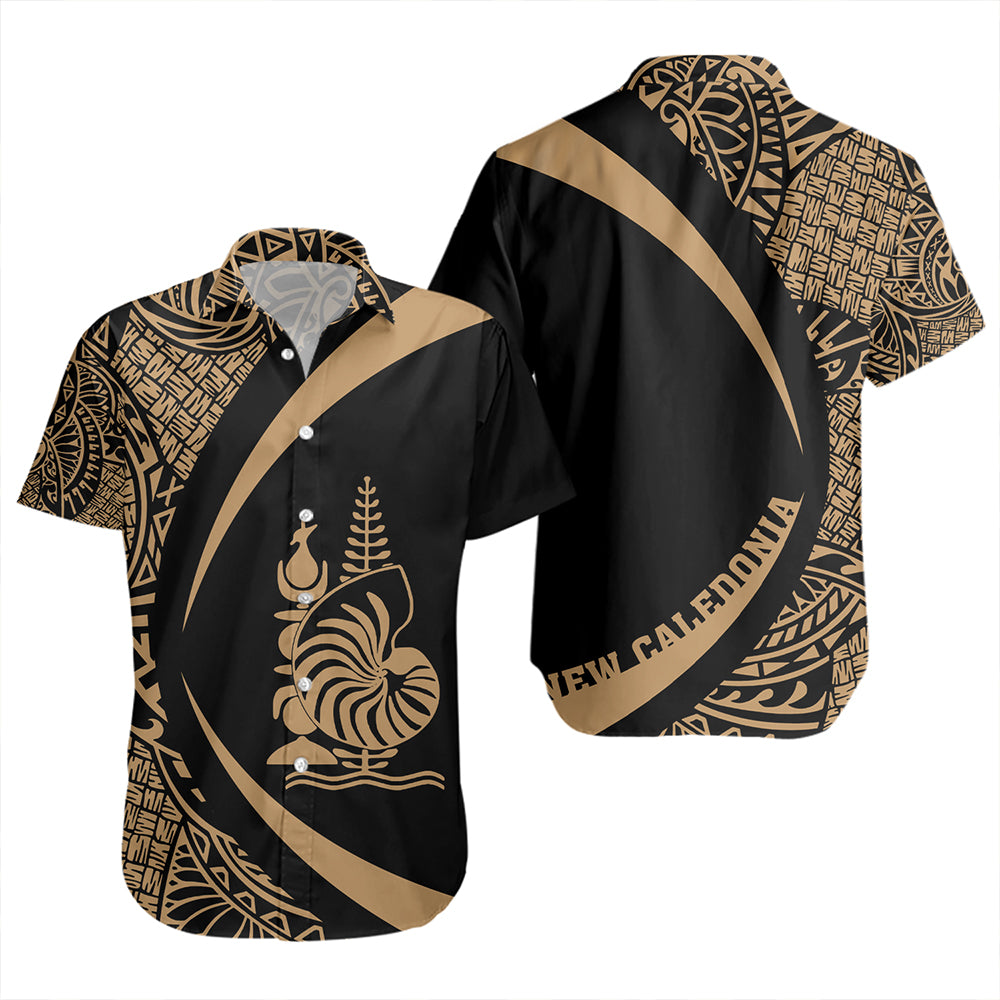 New Caledonia Short Sleeve Shirt Coat Of Arm Lauhala Gold Circle