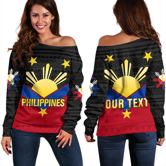 Philippines Off Shoulder Sweatshirt Custom - Philippines Sun Star Sport Style Polynesian