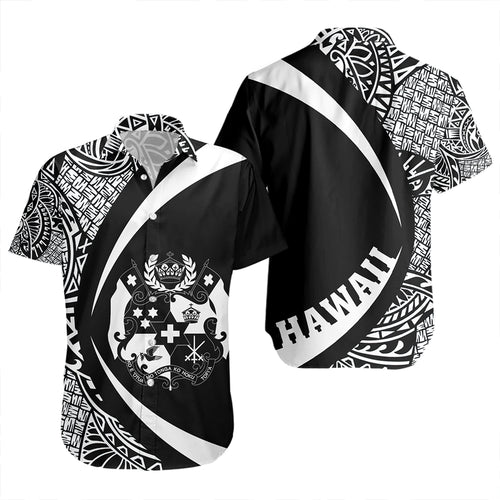 Tonga Short Sleeve Shirt Coat Of Arm Lauhala White Circle