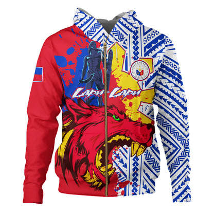 Philippines Filipinos Hoodie Custom Lapu-Lapu And The Wolf Tribal Polynesian Style