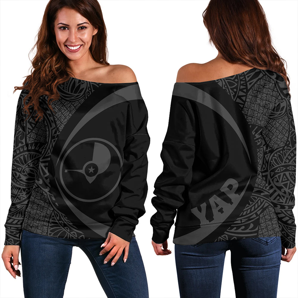 Yap Off Shoulder Sweatshirt Coat Of Arm Lauhala Gray Circle