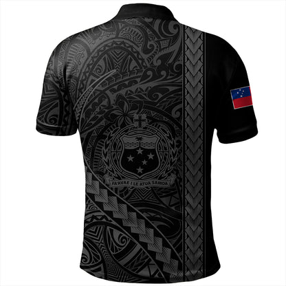 Samoa Polo Shirt Tribal Polynesian Coat Of Arms Gray