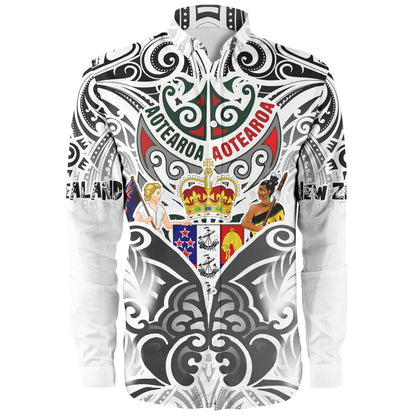New Zealand Aotearoa Long Sleeve Shirt Maori Traditional Hongi - The Breath Of Life Coat Of Arms Tribal Patterns