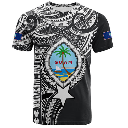 Guam T-Shirt Custom Guam Coat Of Arms Polynesian Half Body Tattoo Black Style