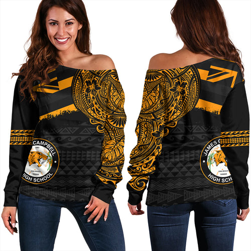 Hawaii Off Shoulder Sweatshirt James Campbell High School Flag With Crest Style