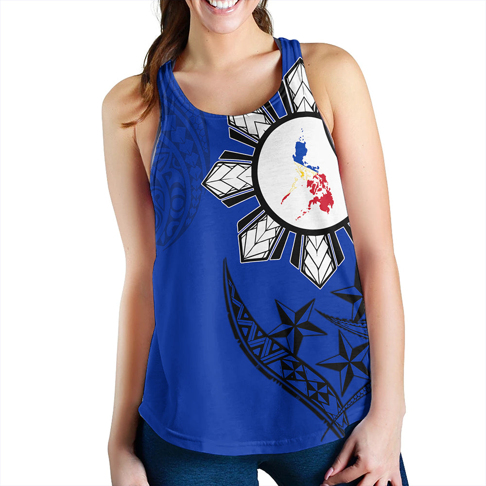 Philippines Women Tank Tribal Sun In My Heart Blue Style