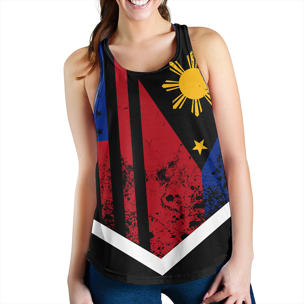 Philippines And American Women Tank Flag Half Concept Brush Style