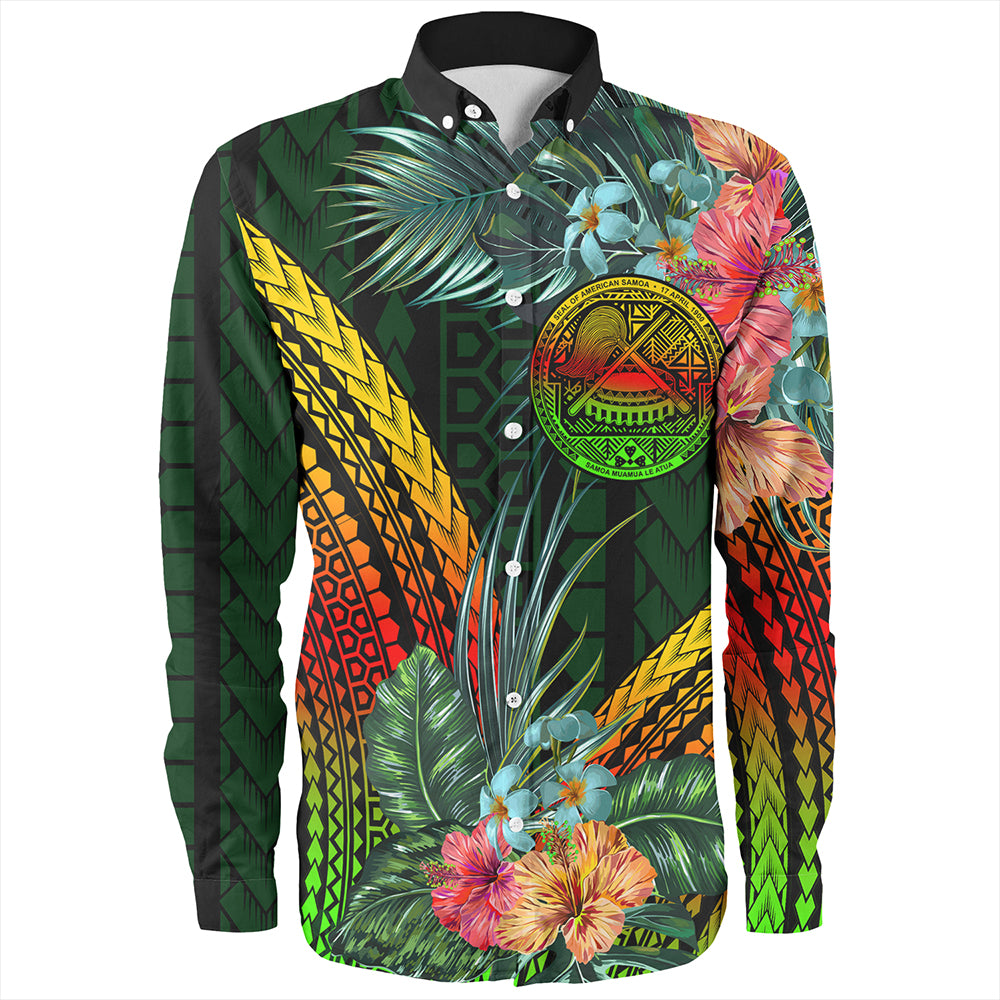 American Samoa Long Sleeve Shirt Polynesian Tropical Style Flower