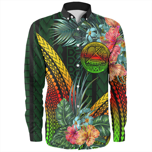 American Samoa Long Sleeve Shirt Polynesian Tropical Style Flower