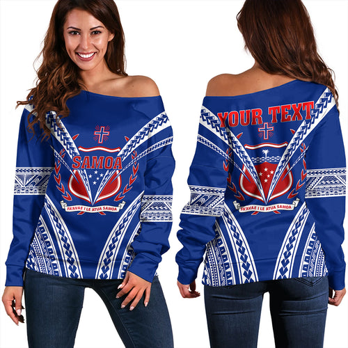 Samoa Off Shoulder Sweatshirt Custom Polynesian Tribal Crest Design