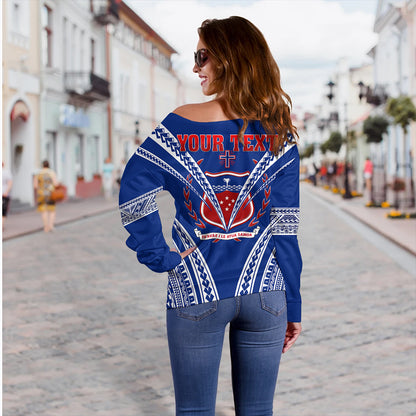 Samoa Off Shoulder Sweatshirt Custom Polynesian Tribal Crest Design