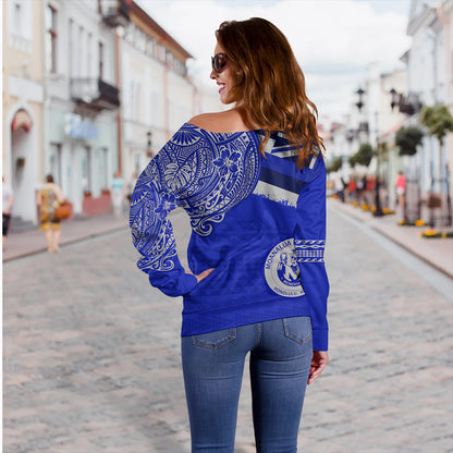 Hawaii Off Shoulder Sweatshirt Moanalua High School Flag With Crest Style