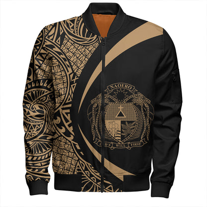 Nauru Bomber Jacket Coat Of Arm Lauhala Gold Circle