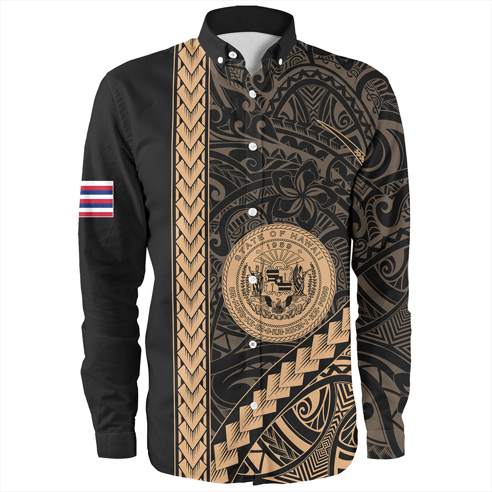 Hawaii Long Sleeve Shirt Tribal Polynesian Coat Of Arms Gold