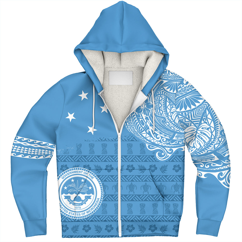 Micronesian Sherpa Hoodie Federated States Of Micronesia Flag With Coat Of Arms