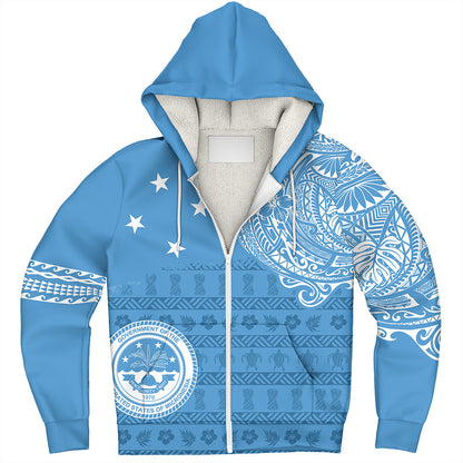 Micronesian Sherpa Hoodie Federated States Of Micronesia Flag With Coat Of Arms