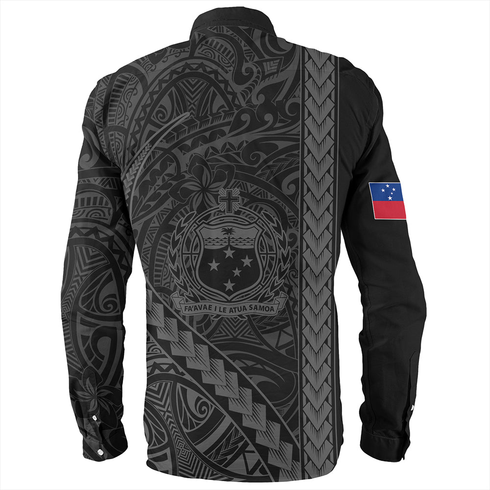 Samoa Long Sleeve Shirt Tribal Polynesian Coat Of Arms Gray
