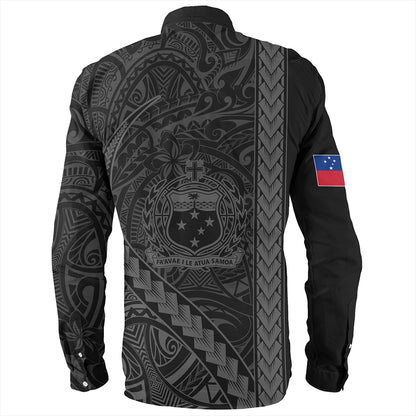 Samoa Long Sleeve Shirt Tribal Polynesian Coat Of Arms Gray