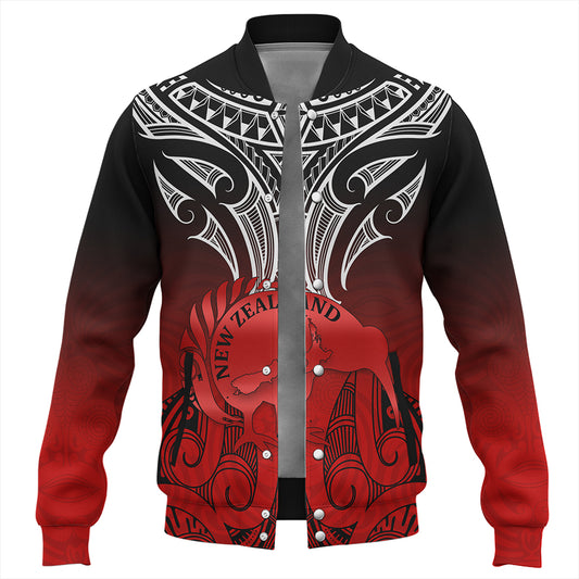 New Zealand Baseball Jacket Maori Kiwi Bird Symbols Map