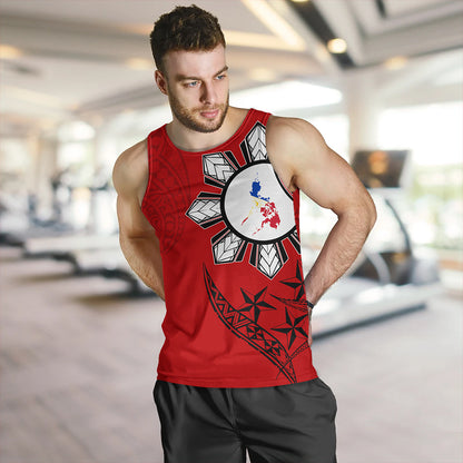 Philippines Tank Top Tribal Sun In My Heart Red Style