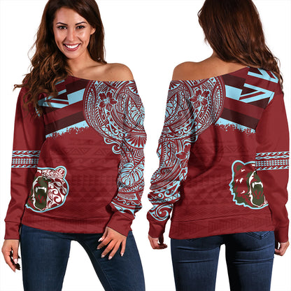 Hawaii Off Shoulder Sweatshirt Henry Perrine Baldwin High School With Crest Style