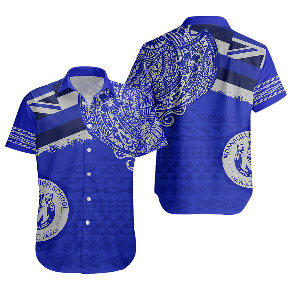 Hawaii Short Sleeve Shirt Moanalua High School Flag With Crest Style
