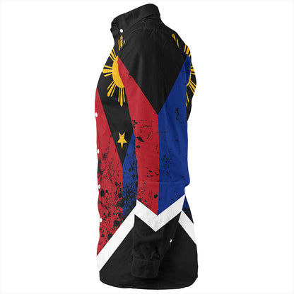 Philippines And American Long Sleeve Shirt Flag Half Concept Brush Style