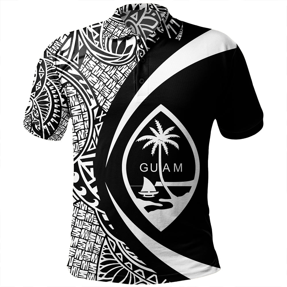 Guam Polo Shirt Coat Of Arm Lauhala White Circle