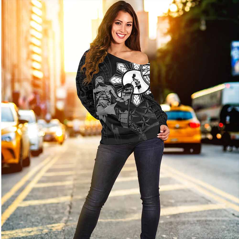 Philippines Off Shoulder Sweatshirt Lapu Lapu Sun Tribal In My Heart