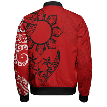 Philippines Bomber Jacket Tribal Sun In My Heart Red Style