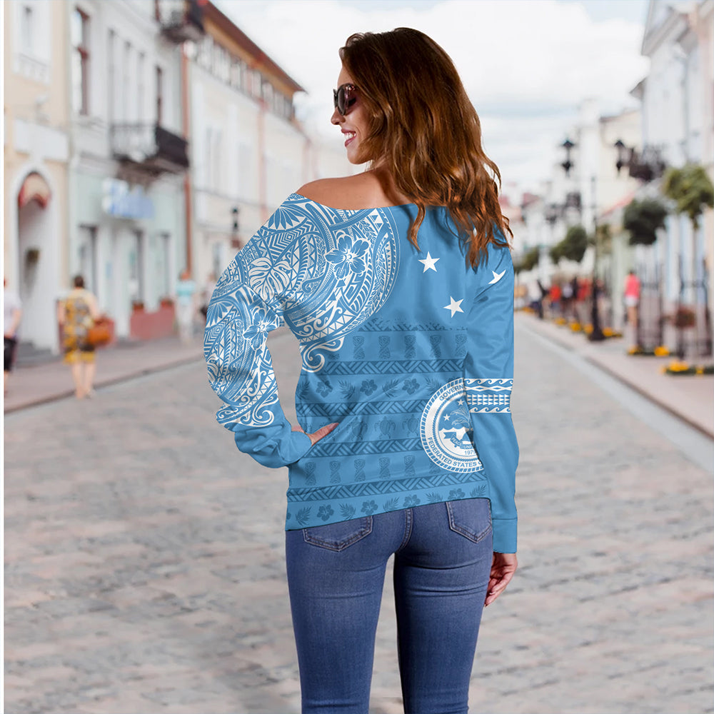 Micronesian Off Shoulder Sweatshirt Federated States Of Micronesia Flag With Coat Of Arms
