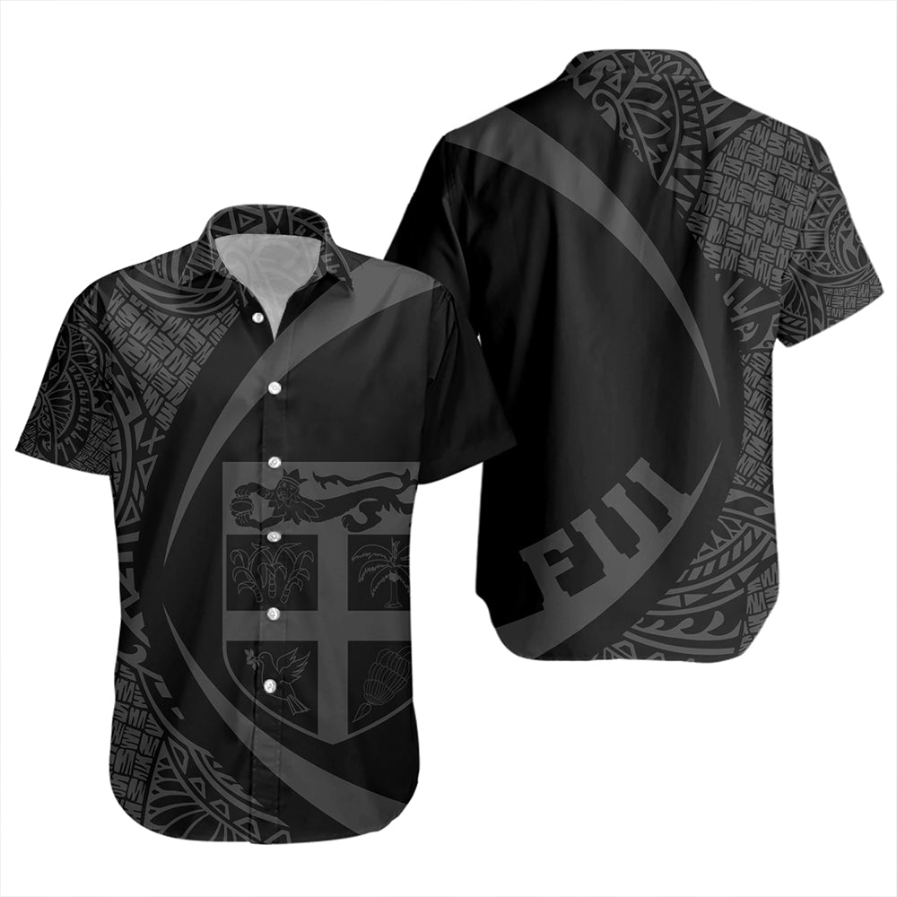 Fiji Short Sleeve Shirt Coat Of Arm Lauhala Gray Circle
