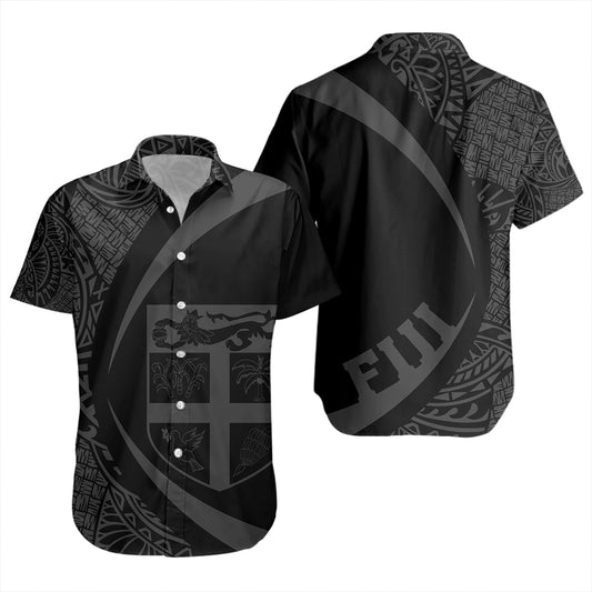 Fiji Short Sleeve Shirt Coat Of Arm Lauhala Gray Circle