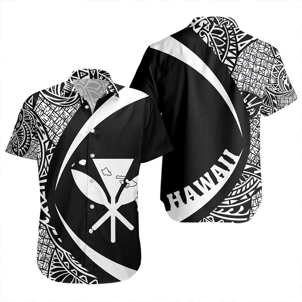 Hawaii Short Sleeve Shirt Kanaka Maoli Hawaiian Map Lauhala White Circle