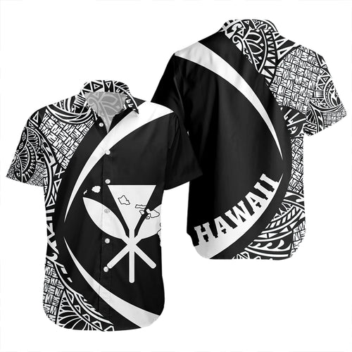 Hawaii Short Sleeve Shirt Kanaka Maoli Hawaiian Map Lauhala White Circle