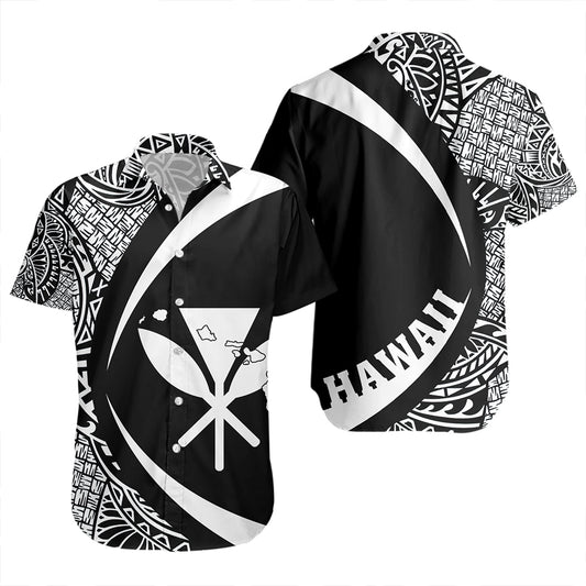 Hawaii Short Sleeve Shirt Kanaka Maoli Hawaiian Map Lauhala White Circle